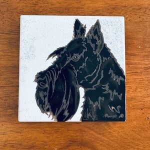 Vintage Hand Painted Black Scottish Terrier Italian Tile Trivet Art by Pumpkin